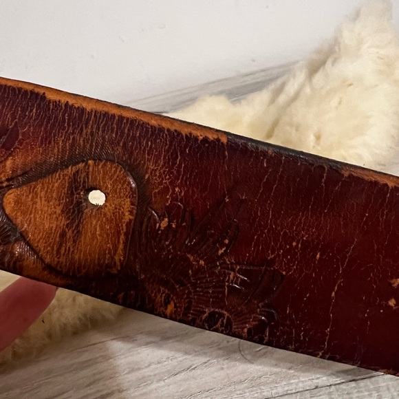 Vintage 1970s brown genuine leather Boho retro tool belt mushrooms 🍄 - Picture 7 of 15